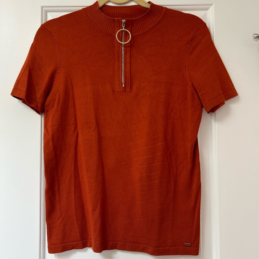Calvin Klein Mock Neck rust orange top